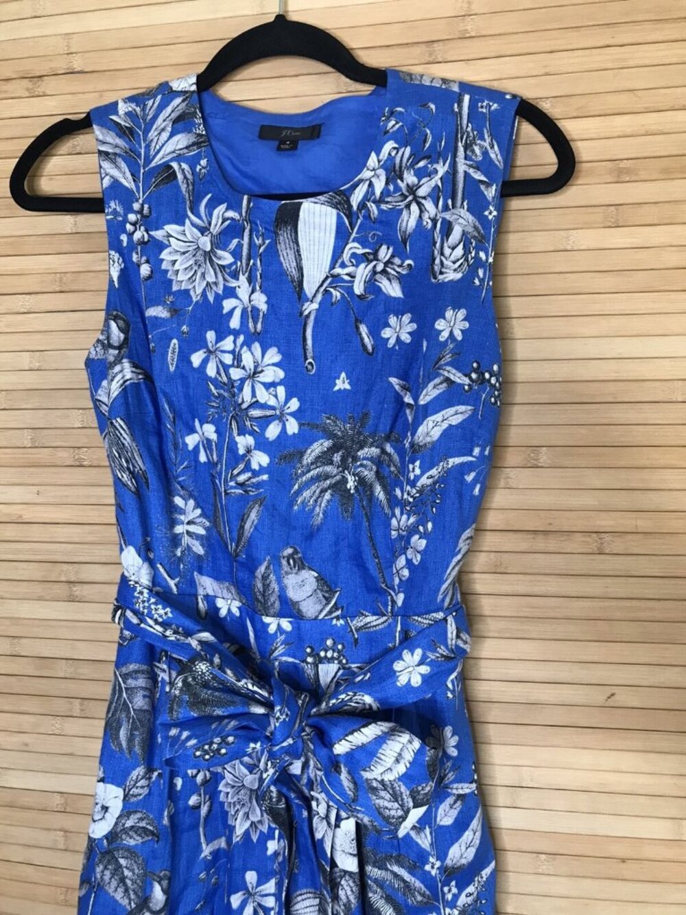 J.Crew Linen Jumpsuit Women’s Size 4 Ratti Tropical Toile Wrap-Back Blue Parr - Picture 4 of 6